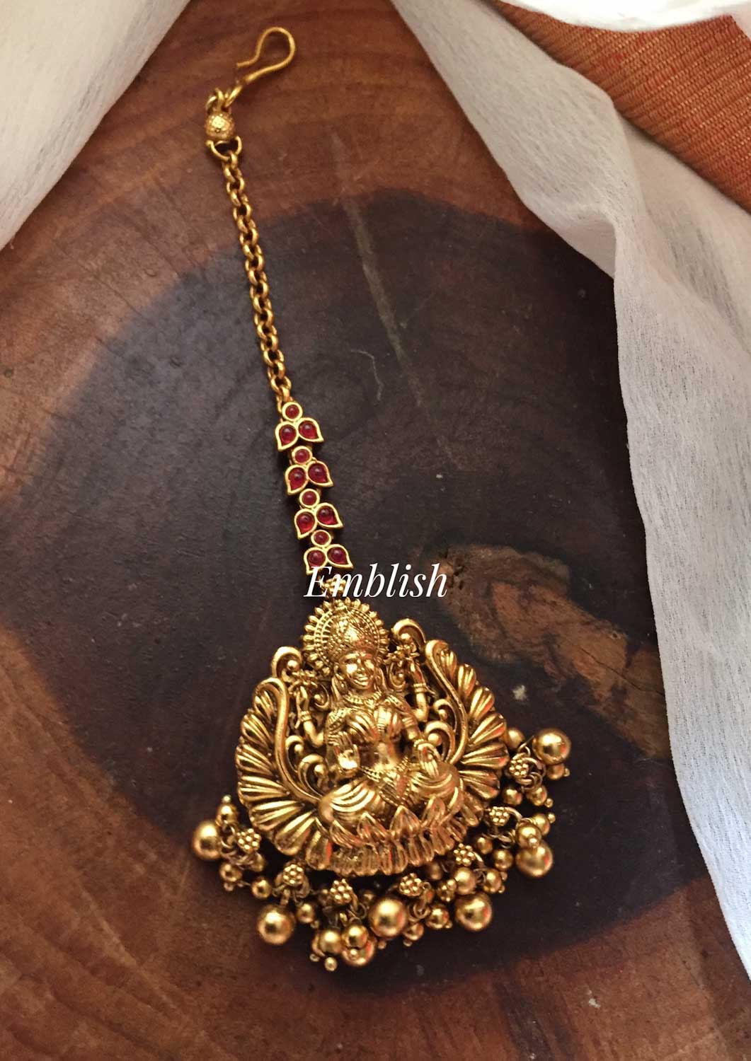 Antique Lakshmi Gold like Reversible Tikka - Red